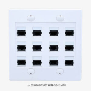 FIBER WALLPLATE® WP8-2G-12MPO | 12 MPO keystones wall plate compatible to MPO PureFIBER or Hydraview cables